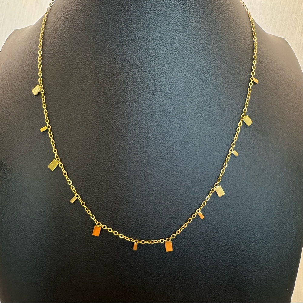 Gold Rectangle Charm Necklace - image 2